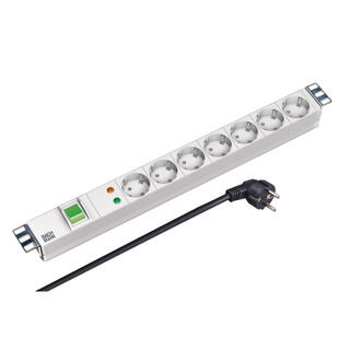EFB Strømskinne 19" 7xSCHUKO 2,0 m Surge PDU 1xSchukokabel Metall Grå m/Switch